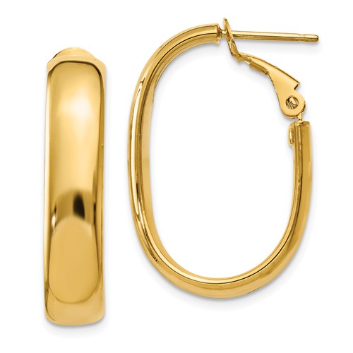 14kt Yellow Gold Italian Oval Hoop Earrings with Omega Backs 1in