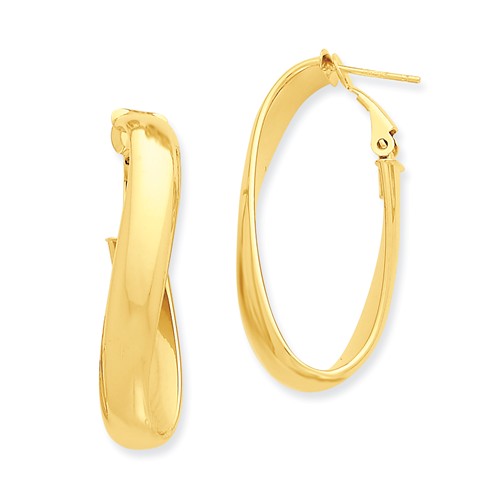 14kt Yellow Gold 1 3/8in Italian Oval Twist Hoop Earrings