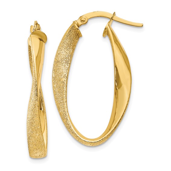 14kt Yellow Gold 1in Oval Laser-cut Hoop Earrings