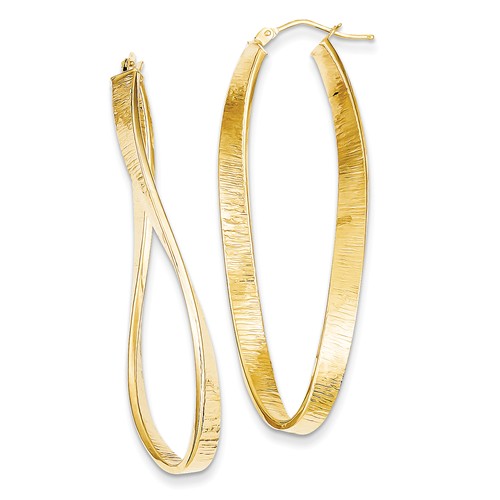 14kt Yellow Gold Oval Textured Twist Hoop Earrings 2in