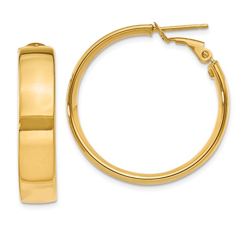 14kt Yellow Gold Italian Round Hoop Earrings with Omega Backs 1in