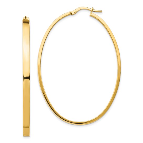 14kt Yellow Gold 2in Smooth Oval Hoop Earrings