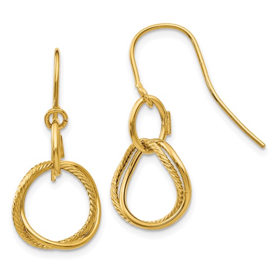 14kt Yellow Gold Italian Twisted Circle Dangle Earrings