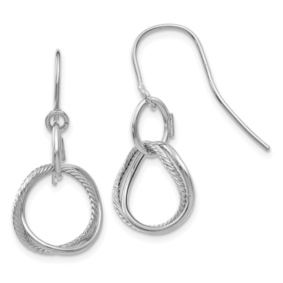 14k White Gold Italian Twisted Circle Dangle Earrings