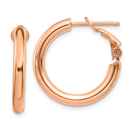 14k Rose Gold 7/8in Italian Round Hoop Omega Earrings 3mm