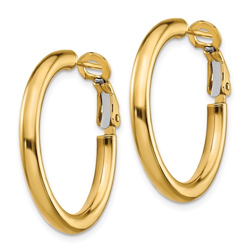 14k Yellow Gold 3/4in Italian Round Hoop Omega Earrings 3mm