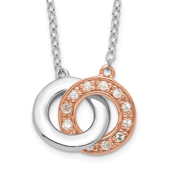 Rose Gold-plated Sterling Silver Diamond Interlocking Circles Necklace