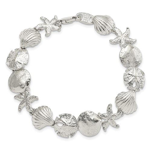 Sterling Silver 7in Seashells Bracelet