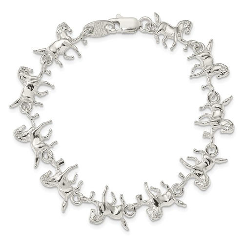 Sterling Silver 7in Horses Charm Bracelet