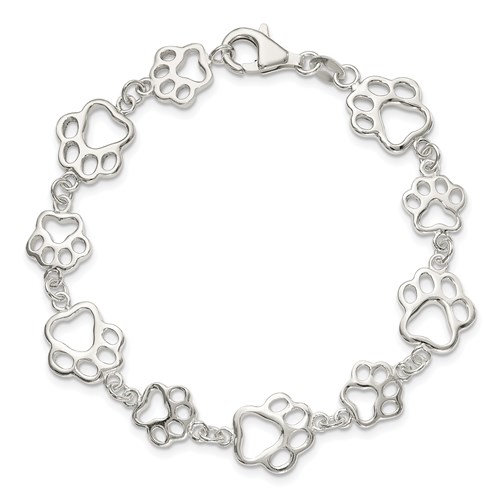 Sterling Silver Paw Print Charm Bracelet 7.5in