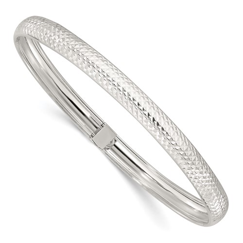 Sterling Silver Diamond-cut Flexible Bangle Bracelet With Polished Finish