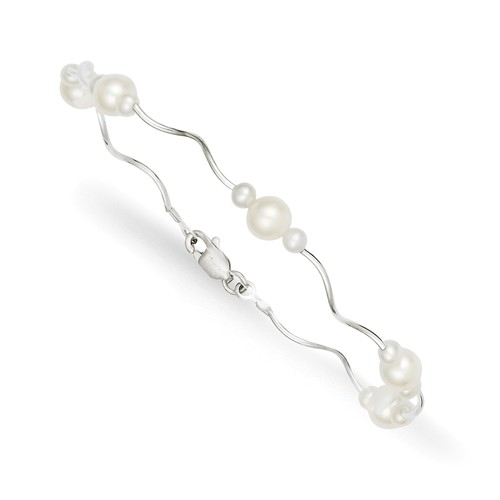 Sterling Silver Spiral and Freshwater Cultured Pearl Bracelet 7.25in