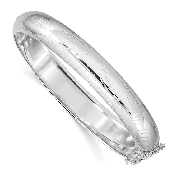 Sterling Silver 7in Diamond-cut Bangle Bracelet 10.25mm