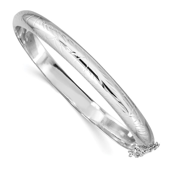 Sterling Silver 7 1/2in Hollow Diamond-cut Bangle Bracelet 7mm