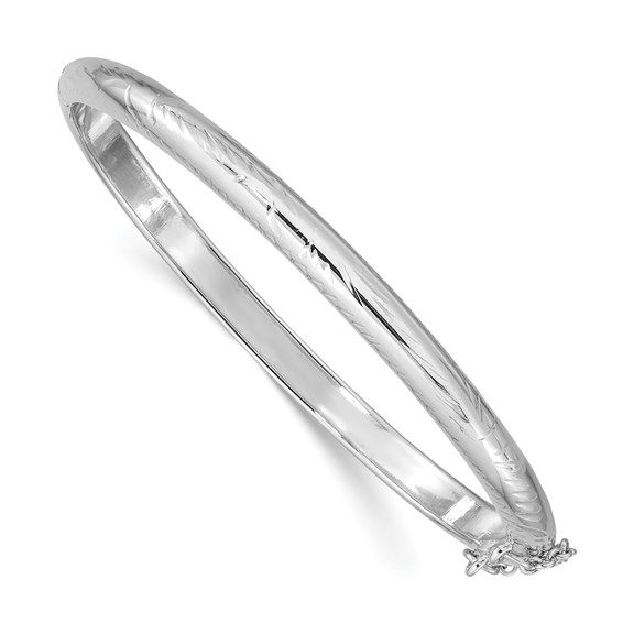 Sterling Silver 7 1/4in Diamond-cut Hollow Bangle Bracelet 5mm