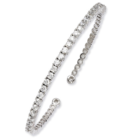 Sterling Silver Rhodium Plated with CZ Cuff Bracelet