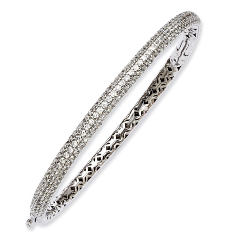 Sterling Silver Rhodium Plated with CZ Hinged Bangle