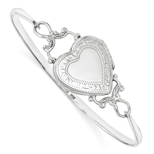 Sterling Silver 7 1/2in Heart Locket Bangle Bracelet