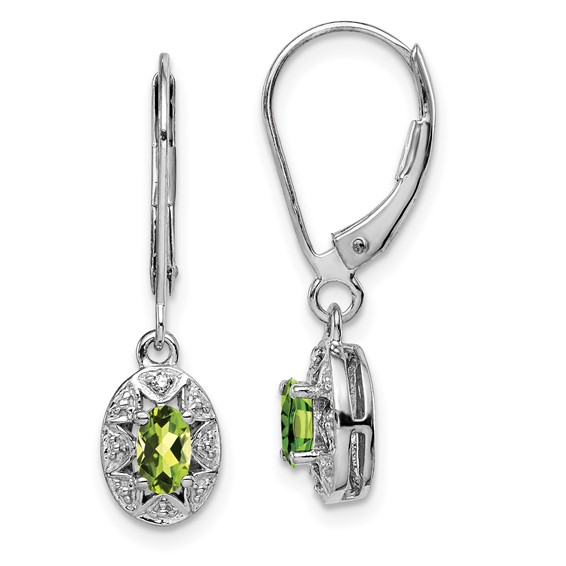 Sterling Silver 0.54 ct Oval Peridot Earrings with Diamonds