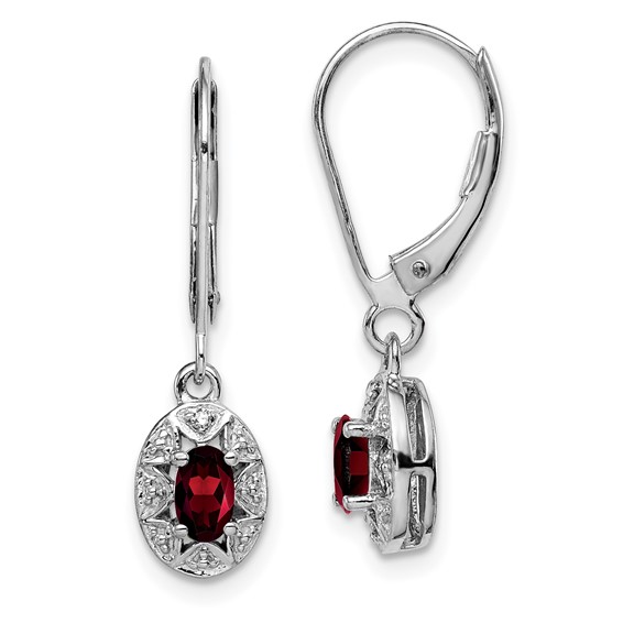 Sterling Silver 0.6 ct tw Oval Garnet Leverback Earrings With Diamonds