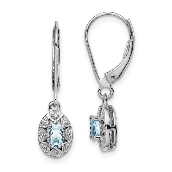 Sterling Silver 0.5 ct Aquamarine Leverback Earrings With Diamonds