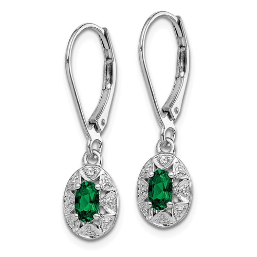 Sterling Silver 1/2 ct tw Created Emerald Earrings with Diamonds