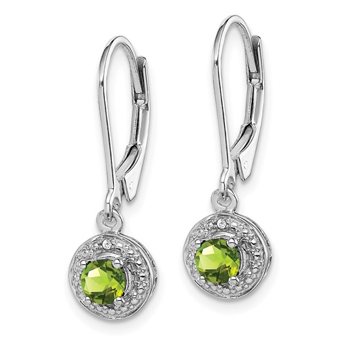 Sterling Silver 0.56 ct Peridot and Diamond Halo Leverback Earrings