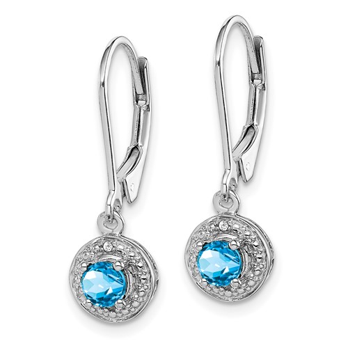 Sterling Silver 0.6 ct Blue Topaz Leverback Earrings with Diamonds