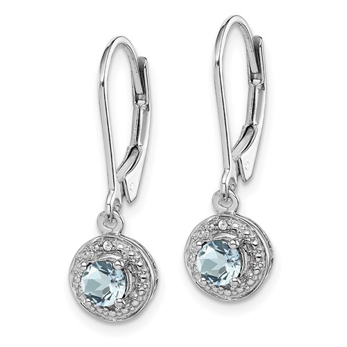 Sterling Silver 0.5 ct Aquamarine Leverback Earrings with Diamonds