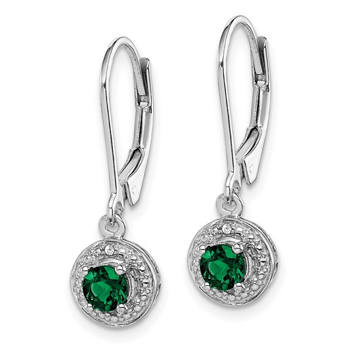 Sterling Silver 0.6 ct Created Emerald and Diamond Leverback Earrings