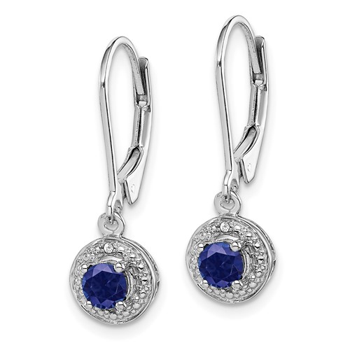 Sterling Silver Diamond and Created Sapphire Halo Leverback Earrings
