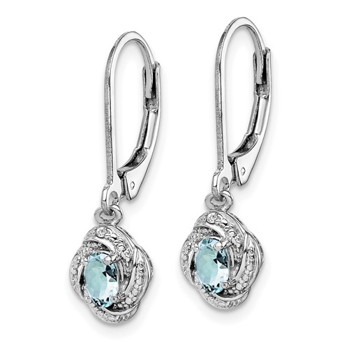 Sterling Silver .5 ct Oval Aquamarine Leverback Earrings with Diamonds