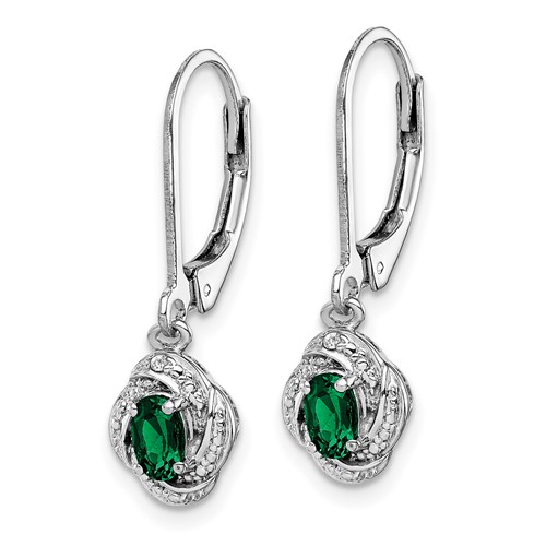 Sterling Silver Diamond and Created Emerald Earrings