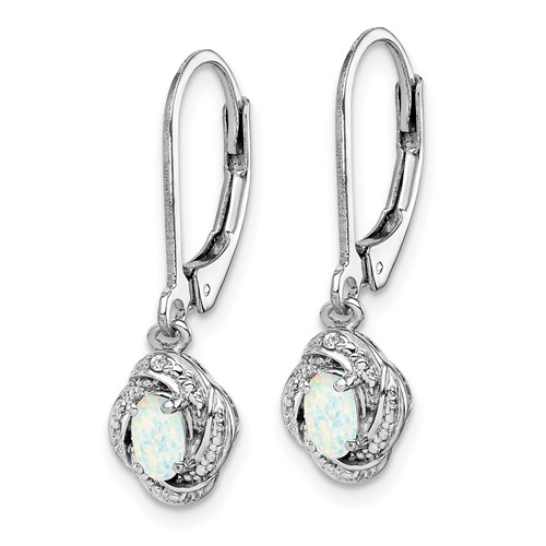 Sterling Silver Diamond and Created Opal Earrings