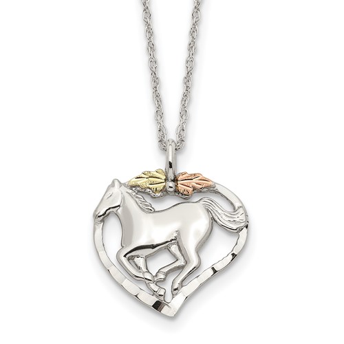 Sterling Silver and 12kt Gold Horse In Heart 18in Necklace