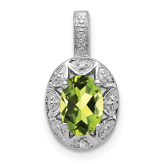 Sterling Silver 0.85 ct Oval Peridot Pendant with Diamonds