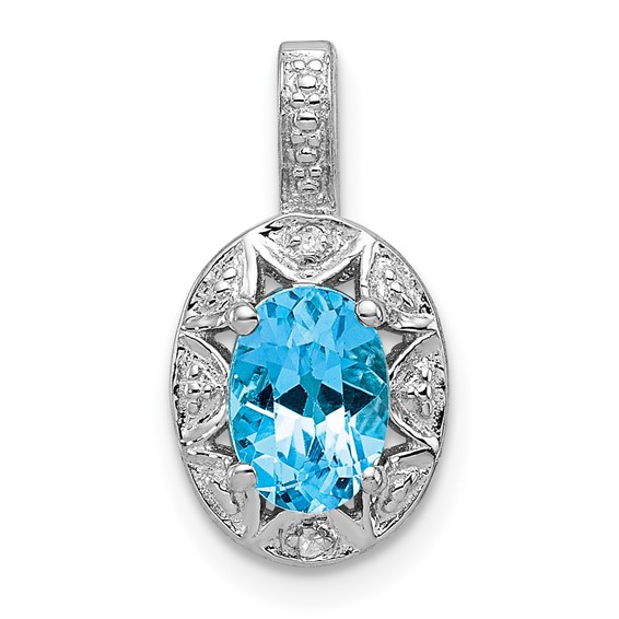 Sterling Silver 1 ct Blue Topaz Diamond Halo Pendant