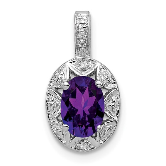 Sterling Silver 0.75 ct Amethyst Halo Pendant with Diamonds