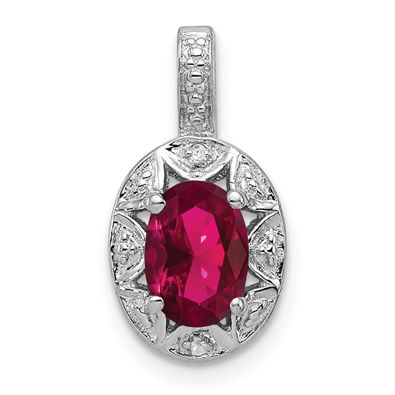 Sterling Silver Diamond and Created Ruby Pendant