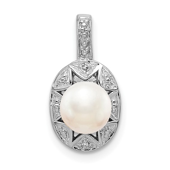 1.8 ct Sterling Silver Diamond and Pearl Pendant