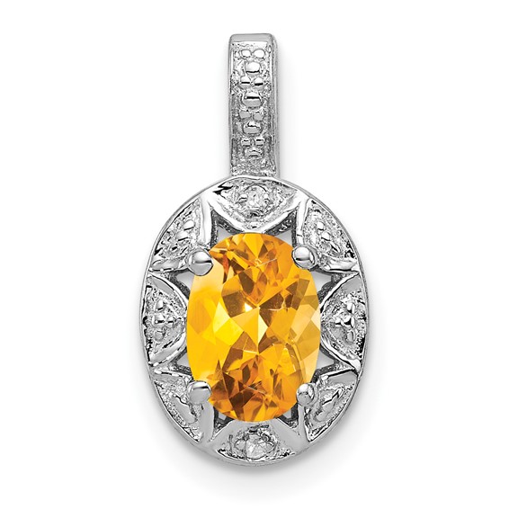 Sterling Silver 0.8 ct Citrine Diamond Halo Pendant