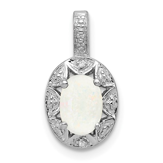 Sterling Silver Diamond and Created Opal Pendant