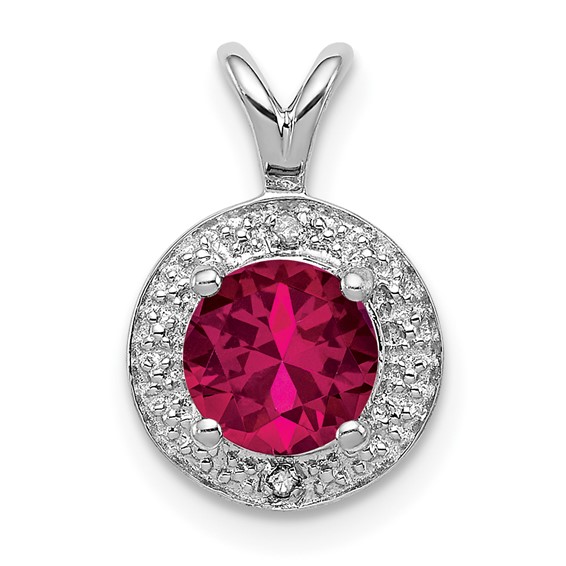 Sterling Silver Diamond and Created Ruby Pendant