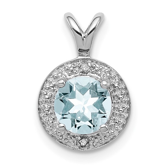 0.75 ct Sterling Silver Diamond and Aquamarine Pendant