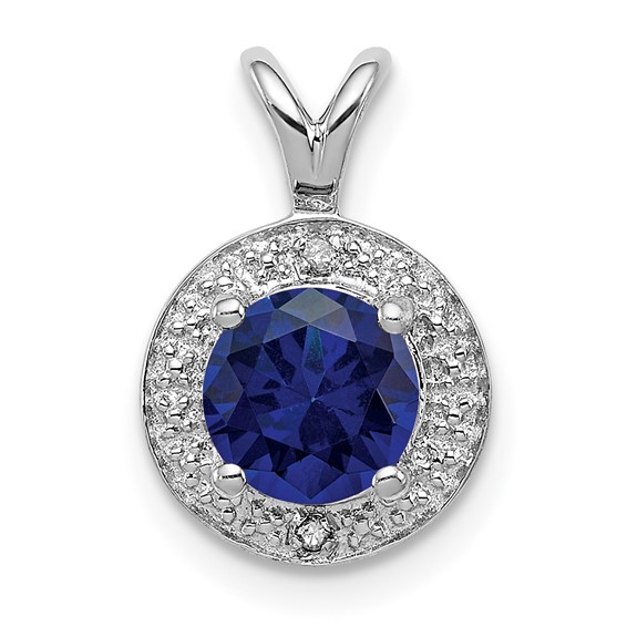 Sterling Silver Diamond and Created Sapphire Pendant