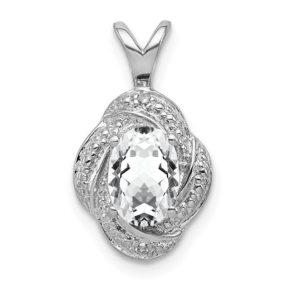 Sterling Silver 1 ct Oval White Topaz Pendant with Diamonds