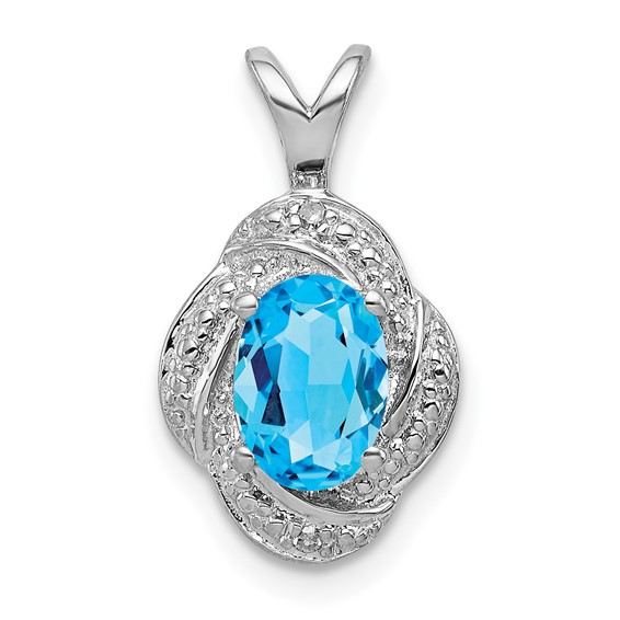 Sterling Silver 1 ct Blue Topaz Pendant with Diamonds Swirl Design