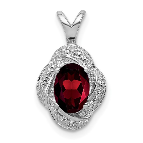 Sterling Silver 1 ct Oval Garnet Pendant with Diamond Accents