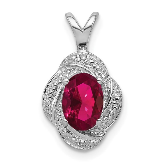 Sterling Silver Diamond and Created Ruby Pendant