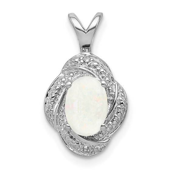 Sterling Silver Created Opal Pendant with Diamonds Swirl Design